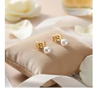 Boucles d'Oreilles - Femme/Enfant - Puces - Perle - Blanche - Plaqué Or Jaune 750/1000 - 3 Microns - 5 mm