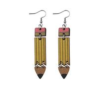 Boucles D'oreilles Femme Enseignement Apprentissage Crayon Double Face D'oreilles En Bois Graduation Saison Retour À L'école Saison Étudiant Professeur (B, One Size)