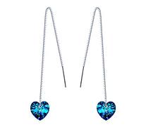 Boucles d'oreilles femme fille, boucle d'oreille en argent 92, boucle d'oreille de blue crystal coeur d'Océan pendantes d'oreilles, Chaîne d'oreille élégant