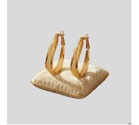 Boucles d'Oreilles - Femme - Grandes - Créoles - Torsadées - Éclat Double - Plaqué Or Jaune 750/1000 - 42 x 32 mm