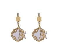 Boucles D'oreilles Femme Guess Jube05583jwygt-U En Acier Doré - Design Trèfle Avec Émail Blanc, Cristaux Et Logo 4g