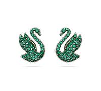 Clous d'oreilles Swan, Cygne, Vertes, Placage de ton or rosé OS