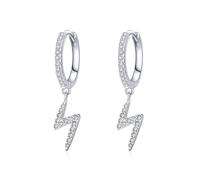Boucles D'Oreilles Femme Mariage, Créoles Argentées Argent Sterling S925 Zircone Cubique Pavé Lightning Cz 2.5X11mm pour Nouvelle Année Bijoux