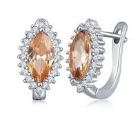Boucles D'Oreilles Femme Mariage, Créoles Zirconium Orange Zircon Incrusté de Style Halo 8X16mm pour Graduation Bijoux