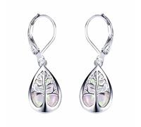 Boucles D'Oreilles Femme Pendantes, Boucle D'Oreille Pendante Boheme Blanc Arbre de Vie et Zircone en Forme de Larme pour Fête Des Pères Bijoux