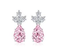 Boucles D'Oreilles Femme Pendantes, Boucle D'Oreille Pendante Fleur Rose Fleurs de Style Doux avec Zircons en Forme de Goutte 22X9.2Mm