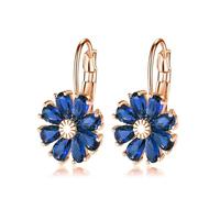 Boucles D'Oreilles Femme Pendantes, Boucles D'Oreilles Femme Pendantes Bleu Plaqué Or Zircone Cubique Fleur pour Fiançailles Bijoux