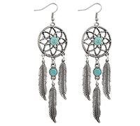 Boucles d'Oreilles Femme Personnalité de la mode tempérament fleur feuilles gland attrape-rêves d'oreilles pour femmes bijoux cadeaux (Silver, One Size)
