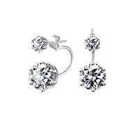 Boucles d'Oreilles - Femme - Puces - Double - Cristal - Blanc - Argent Fin 925/1000 - 25 mm