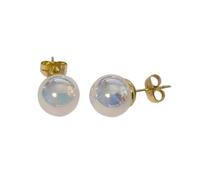 Boucles d'Oreilles - Femme - Puces - Perle - Blanche - 12 mm - Plaqué Or Jaune 585/1000-3 Microns