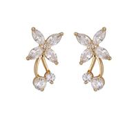 Boucles D'Oreilles Femme Vintage, Boucle D'Oreille Clou Zirconium Or Zircone Cubique en Forme de Feuille de Cerisier 2.3X3.1Mm
