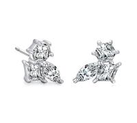 Boucles D'Oreilles Femme Vintage, Clou Argent 925 Boucle D'Oreille Zircone Cubique Losange Rond Géométrique 3X16mm pour Bal de Promo Bijoux