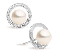Boucles d'oreilles femmes en perles, perles de culture d'eau douce bouton forme 7,5-8 mm par Secret & You - Rhodié Argent Sterling 925.