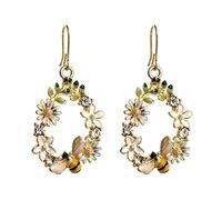 Boucles d'Oreilles Festival Fleurs Goutte À Goutte Huile Alliage D'oreilles Femme S925 Argent Aiguille Incrusté Couleur Abeille Oreille Accessoires Abeille Festive Bijoux Cadeau (One Size)