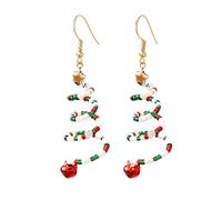 Boucles d'oreilles festives en spirale en forme de sapin de Noël - Pendantes avec perles colorées, crochets en acier inoxydable hypoallergénique, bijoux de Noël légers pour femmes, M, Métal, Pas de