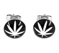 Boucles d'Oreilles Feuille de Cannabis Blanche Clous Noir Puces Chanvre Weed Ganja marijuana herbe rasta reggae punk plante bijou homme femme fermoir poussette papillon