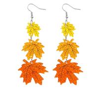 Boucles d'oreilles Feuille d'érable Femme, Bijoux Automne pour Thanksgiving | Boucles d'oreilles Feuilles d'érable Triple Orange, Bijoux Feuilles d'automne en Acrylique, Cadeau pour Thanksgiving