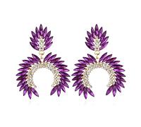 Boucles d'oreilles feuilles de fleurs géométriques pour femmes, Boucles d'oreilles pendantes en plumes de feuilles amusantes bohème, Boucles d'oreilles en forme de Ç (Violet)
