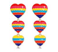 Boucles d'oreilles Fiesta en forme de cœur coloré - Boucles d'oreilles pendantes en forme de cœur avec trois cœurs aux couleurs de l'arc-en-ciel pour filles Mexico Cinco De Mayo - Zinc, sans pierre