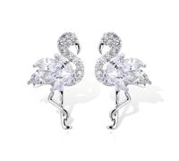 Boucles d'oreilles flamant rose cristaux - Bijoux oiseaux élégants cadeaux anniversaire (Plaqué Argent)
