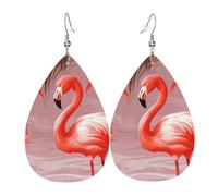 Boucles d'oreilles flamant rose en cuir pour femme - Boucles d'oreilles pendantes double face - Légères - Accessoires d'oreille pour femme - Bijoux tendance - Cadeau d'anniversaire