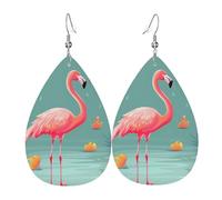 Boucles d'oreilles flamant rose en cuir pour femme - Boucles d'oreilles pendantes double face - Légères - Accessoires d'oreille pour femme - Bijoux tendance - Cadeau d'anniversaire