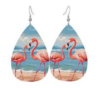 Boucles d'oreilles flamant rose pour femme en cuir en forme de larme double face pendantes légères accessoires d'oreille bijoux tendance cadeau d'anniversaire