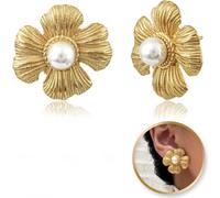 Boucles d'oreilles Flamenco Mystique FLOWERS en acier inoxydable, plaqué or 14k, vis perlée KST3323