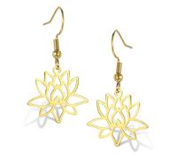 Boucles d'oreilles fleur de lotus bohèmes pendantes en acier inoxydable bouddhisme yoga guérison symbole unalome amulette bijoux religieux, taille unique, Acier inoxydable, Pas de gemme