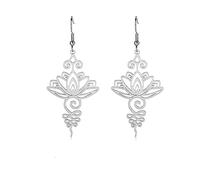 Boucles d'oreilles fleur de lotus bohèmes pendantes en acier inoxydable bouddhisme yoga guérison symbole unalome amulette bijoux religieux, taille unique, Acier inoxydable, Pas de pierre précieuse