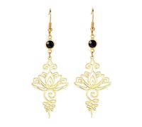 Boucles d'oreilles fleur de lotus bohèmes pendantes en acier inoxydable bouddhisme yoga guérison symbole unalome amulette bijoux religieux, taille unique, Acier inoxydable, Pas de gemme