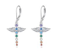 Boucles d'oreilles fleur lotus / ange pour femme en argent sterling 925 7 chakras goutte boucle d'oreille yoga lotus bijoux cadeau pour femmes adolescentes filles, 18mm, Argent sterling, Zircone