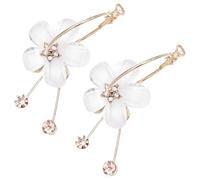 Boucles D'oreilles Fleurs à Six Pétales en Acrylique et Alliage | Blanc, Cristaux Étincelants, Bords Lisses et Finition Résistante