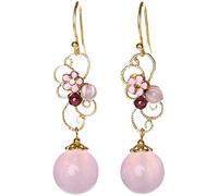 Boucles d'oreilles Fleurs Cloisonnées Palais Élégants - Crochet d'oreille Grenat Jade Rose Doux Boucles d'oreilles Clip d'oreille Pierres Précieuses, Charme Chic Dangler Bijoux Rétro Accessoires