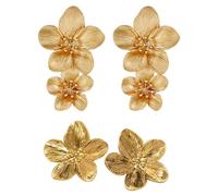 Boucles d'oreilles florales - 2 paires de pétales, fleurs, gouttes or, pompons, bohème