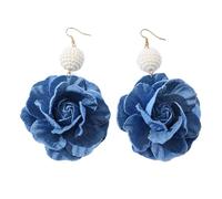 Boucles D'oreilles Florales À La Mode Denims Exagérés Boucles D'oreilles À Main Blue Floral Oree Drops Decoration Pour Les Amoureux De Mode