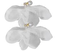 Boucles d'oreilles florales en mousseline de soie et perles pour femme, clous en argent sterling 925, style léger et élégant, 5 cm de long, parfait pour un usage quotidien et des célébrations