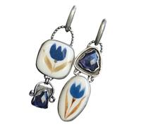 Boucles d'oreilles florales faites à la main avec strass bleus géométriques, cadeau de mariage, boucles d'oreilles pendantes géométriques