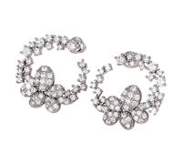 Boucles d'oreilles florales pour femmes, bagues de rizoo florales, boucles d'oreilles en forme de cerceau, strass creux, bijoux fantaisie argentés pour femme