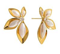 Boucles d'oreilles florales pour les femmes, boucles d'oreilles de pétales de fleur d'or, bijoux imperméables hypoallergènes, de fleur de grande déclaration pour mariage et fête