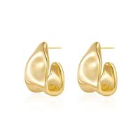 Boucles d'oreilles fluides irrégulières en forme de C, cuivre métal minimaliste boucles d'oreilles, Commuter léger et luxueux, femme de travail, vent léger cuit, vent quotidien et minimaliste