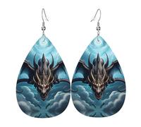 Boucles d'oreilles Flying Dragon en cuir imprimé double face en forme de gouttes d'eau, créatives, légères et novatrices, couleurs vives et vives.