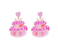 Boucles d'Oreilles Gâteau Pendantes Anniversaire Cœur Mignon Fête Rose Pailleté Acrylique Léger 'C'Est Mon Anniversaire' Lettres Colorées Bijou Mode Y2K Pour Femme Cadeau Soirée Célébration
