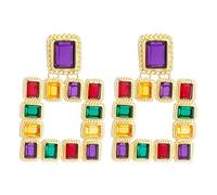 Boucles d'oreilles géométriques rectangulaires colorées, Boucles d'oreilles pendantes géométriques carrées colorées pour femmes, Boucles d'oreilles acryliques rectangle arc-en-ciel bohème