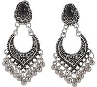 Boucles d'oreilles gland évider coeur d'amour boucles d'oreilles en faux cristal pour femmes gitane rétro bijoux ethniques, argent antique