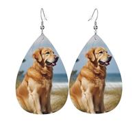 Boucles d'oreilles Golden Retriever pour femme en cuir en forme de larme - Boucles d'oreilles pendantes double face légères - Accessoires d'oreille pour femme - Bijoux tendance - Cadeau d'anniversaire