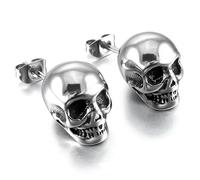 Boucles d'oreilles gothiques en argent S925 hommes, à la mode, avec aiguille en forme roche noire, Piercing, Halloween, tête mort