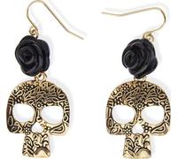 Boucles d'oreilles gothiques tête de mort avec rose or-noir