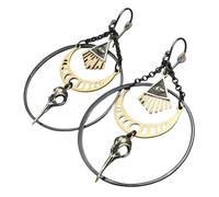 Boucles d'oreilles gothiques vintage pour femme - Phases de la lune - Corbeau - Tête de mort - Pendentif œil qui voit tout - Bijou d'oreille bohème pour femme - Noir et or, 6,2 x 3,9 cm, Métal, Pas de