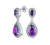 Boucles d'Oreilles Goutte Halo Violet CZ Mode pour Femmes Bal Améthyste Simulée Zircon Cubique Laiton Plaqué Argent